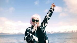 Indie pop artist, musician Anastasia Ledovskaya at Lake Sevan